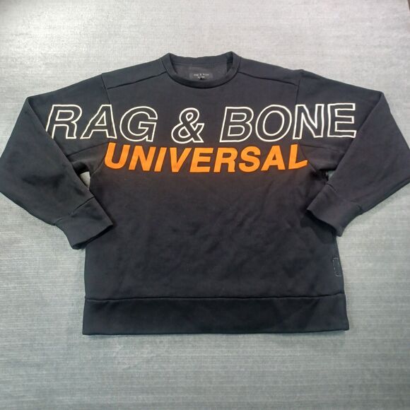 Rag Bone Universal Sweater Mens L Black Jake Oversized Graphic Logo Sweatshirt - Picture 7 of 8